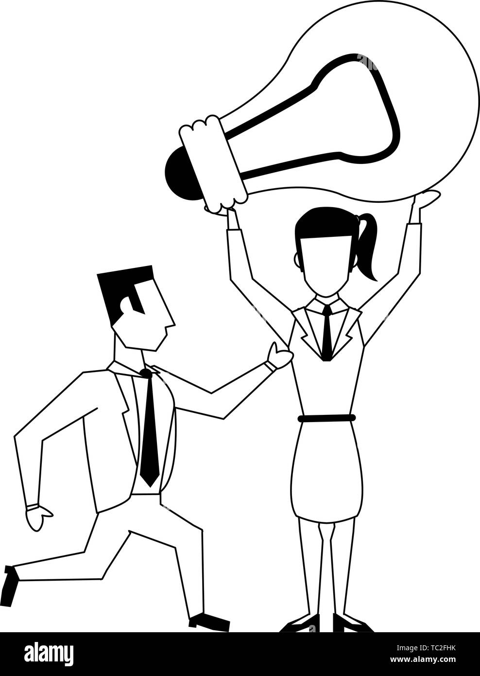Geschäftsleute Avatare Comicfiguren in Schwarz und Weiß Stock Vektor