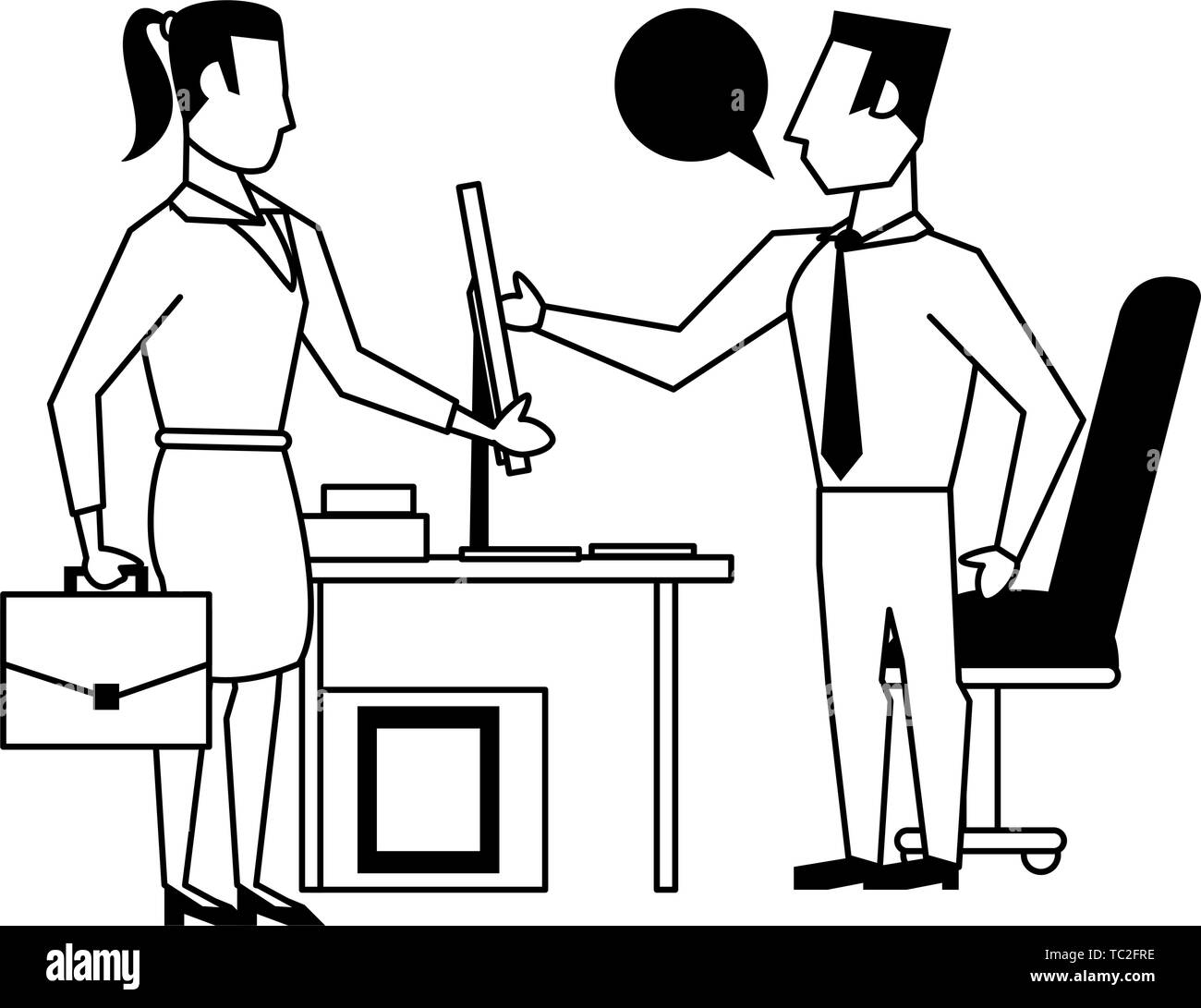 Geschäftsleute Avatare Comicfiguren in Schwarz und Weiß Stock Vektor