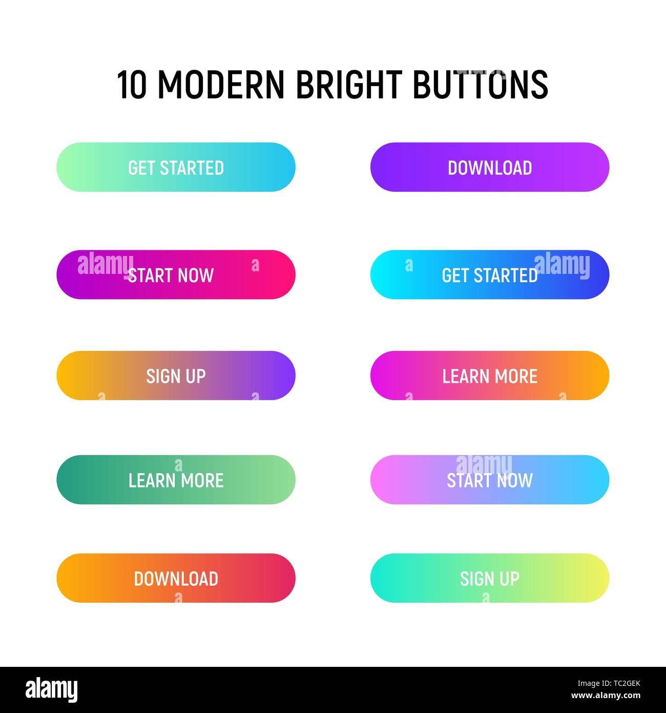 Aufruf zur Aktion Web Buttons gesetzt. Gradienten- und helle Farbe Design für Webseite. Stock Vektor