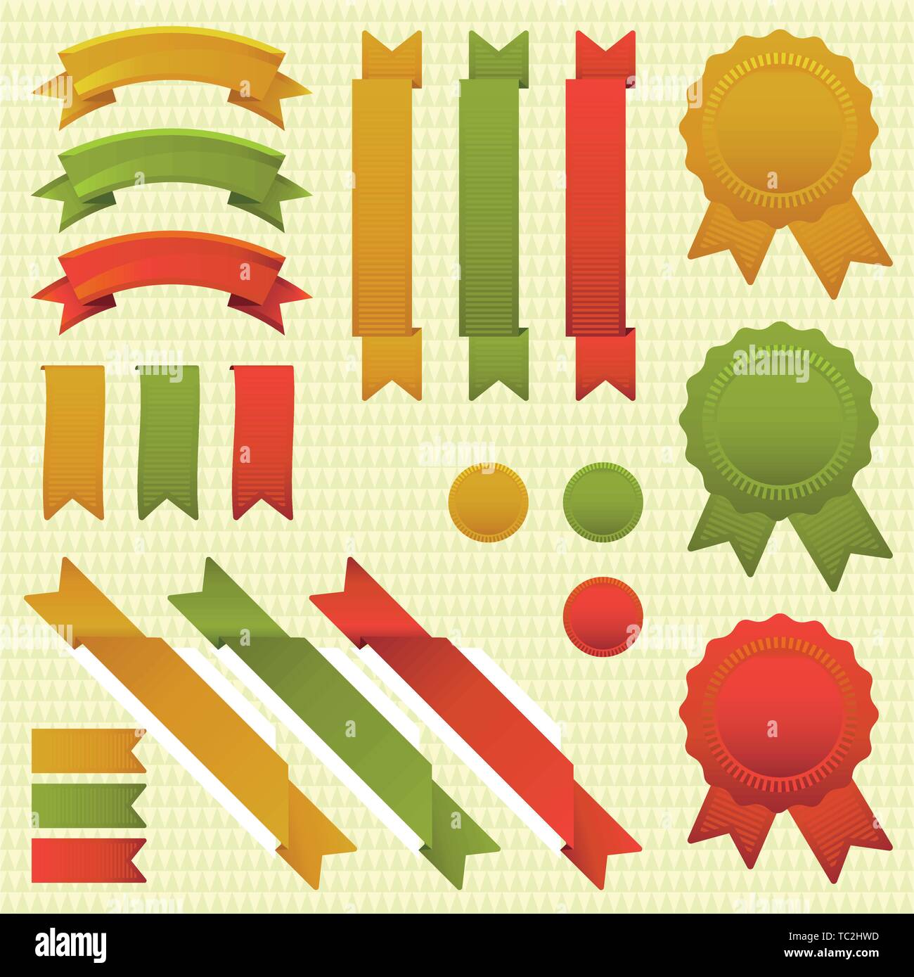 Vector Illustration. Mehrere Band und Abzeichen in drei Farben. Stock Vektor
