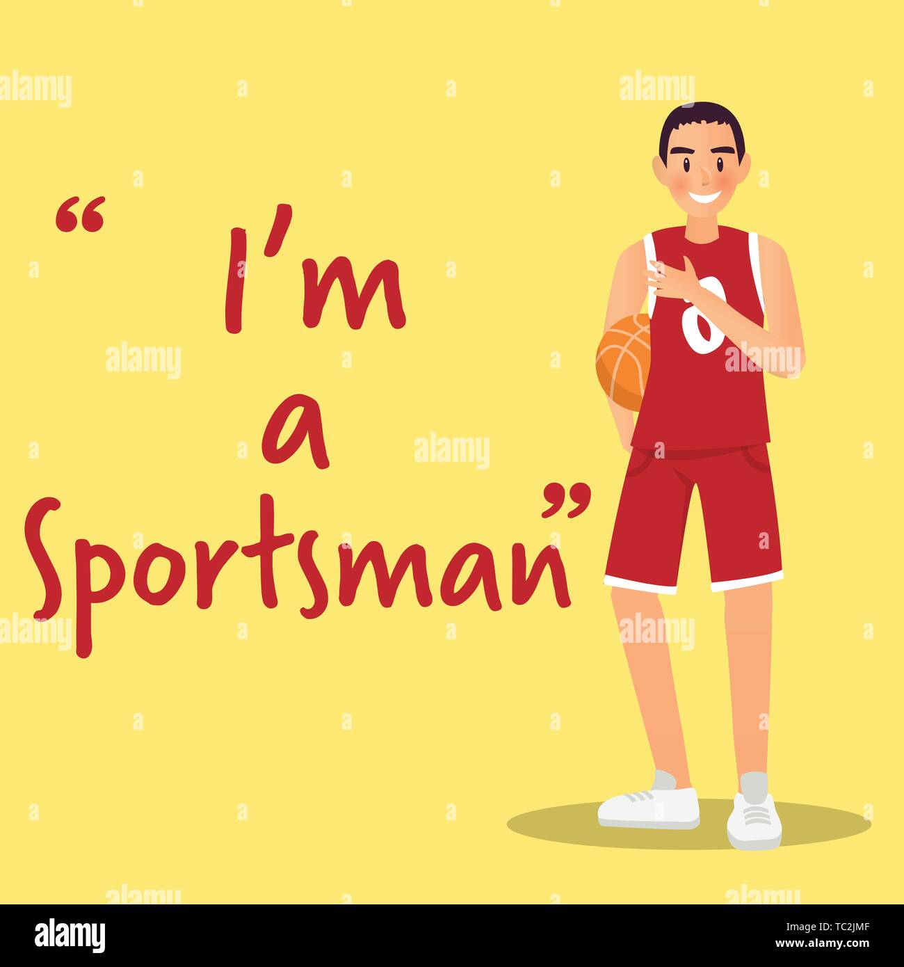 Sportsman Charakter mit Basketball auf gelbem Hintergrund Stock Vektor