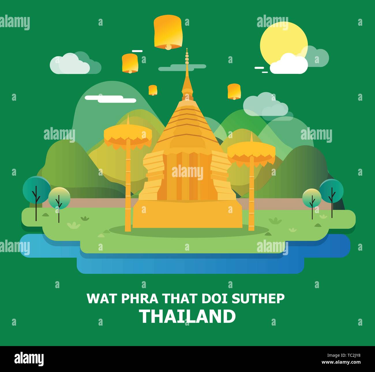 Wat Phra That Doi Suthep Tempel in Thailand amazing Illustration Design. Vektor Stock Vektor