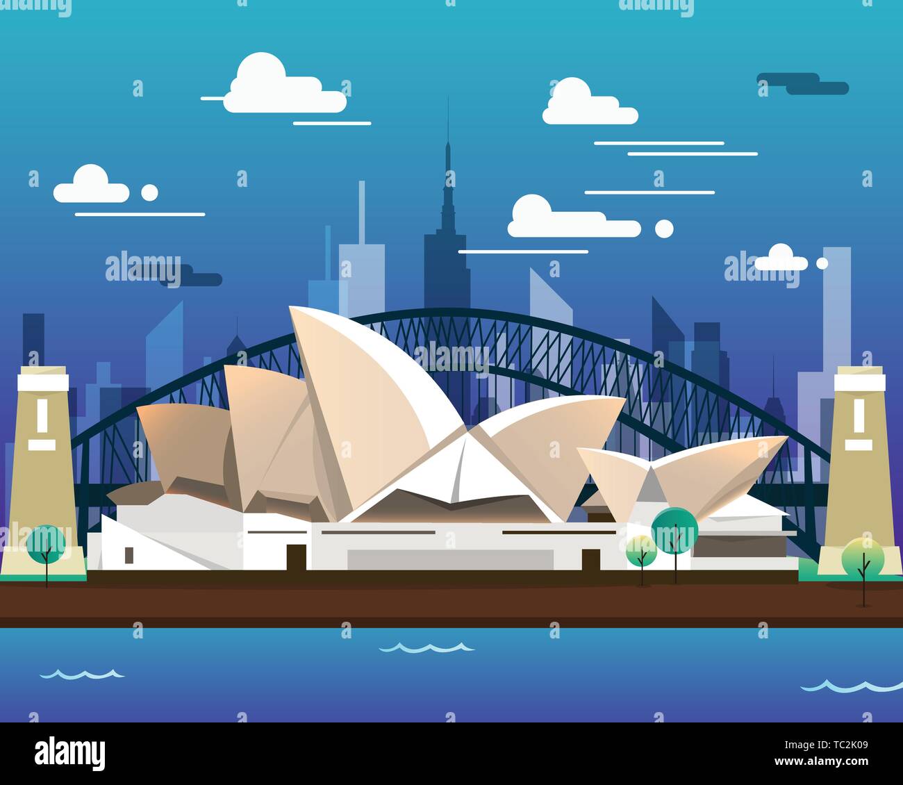 Sidney Opera House und Brücke für Reisen Stock Vektor