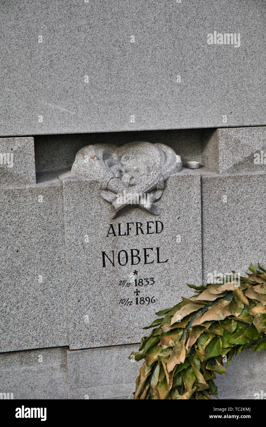 Grab von Alfred Nobel, Norra Begravningsplatsen Friedhof, Solna, Stockholm, Schweden, Skandinavien Stockfoto