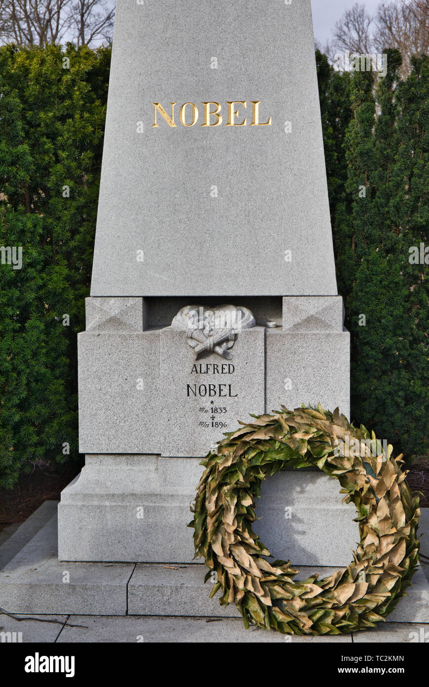 Grab von Alfred Nobel, Norra Begravningsplatsen Friedhof, Solna, Stockholm, Schweden, Skandinavien Stockfoto