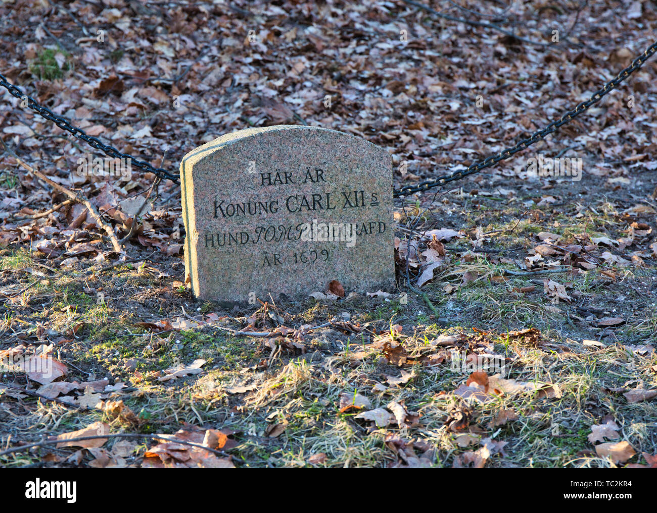 Grabstein von Royal Jagdhund Pompe, Karlberg Palace Park, Solna, Stockholm, Schweden, Skandinavien Stockfoto