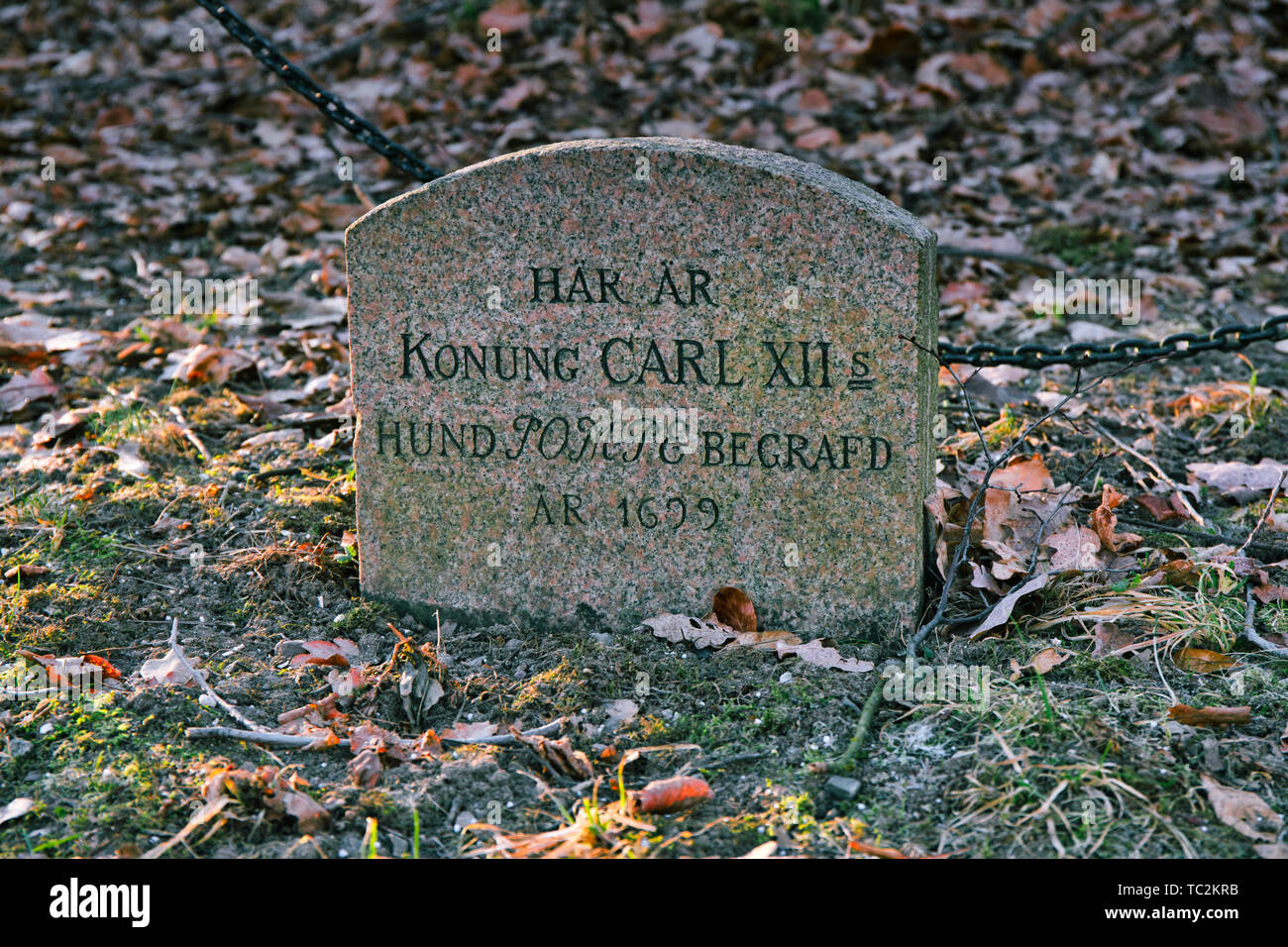 Grabstein von Royal Jagdhund Pompe, Karlberg Palace Park, Solna, Stockholm, Schweden, Skandinavien Stockfoto