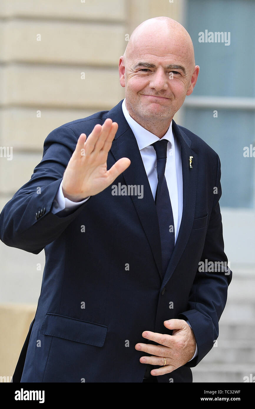 Paris, Frankreich. 4. Juni, 2019. FIFA-Präsident Gianni Infantino kommt für ein Treffen im Elysee Palast in Paris, Frankreich, am 4. Juni 2019. Credit: Jack Chan/Xinhua/Alamy leben Nachrichten Stockfoto