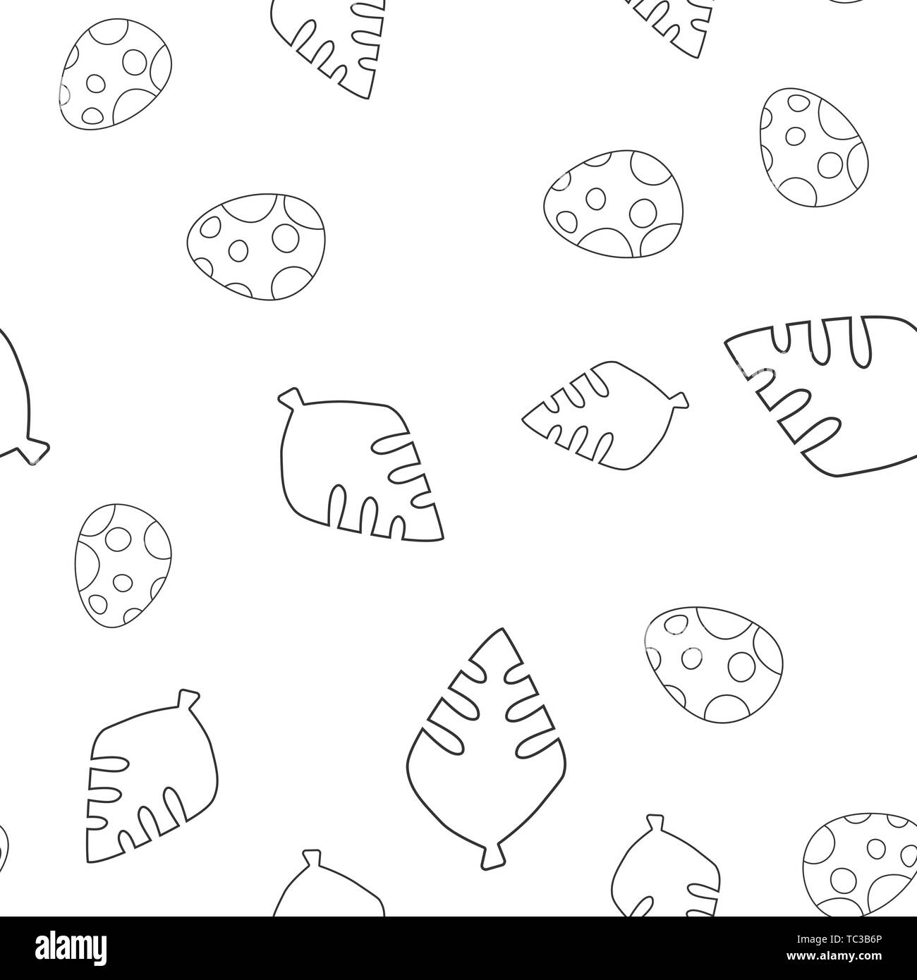 Nahtlose Muster der Kontur von dinosaurus Ei und Blatt Baum. Auf weissem Hintergrund. Vector Illustration. Stock Vektor