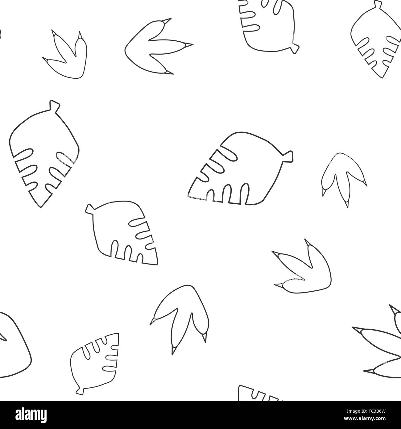 Nahtlose Muster der Kontur des Blattes alten Baum und Dinosaur Footprint. Auf weissem Hintergrund. Vector Illustration. Stock Vektor Nahtlose Muster der Kontur des Blattes alten Baum und Dinosaur Footprint. Auf weissem Hintergrund. Vector Illustration. Stock Vektor