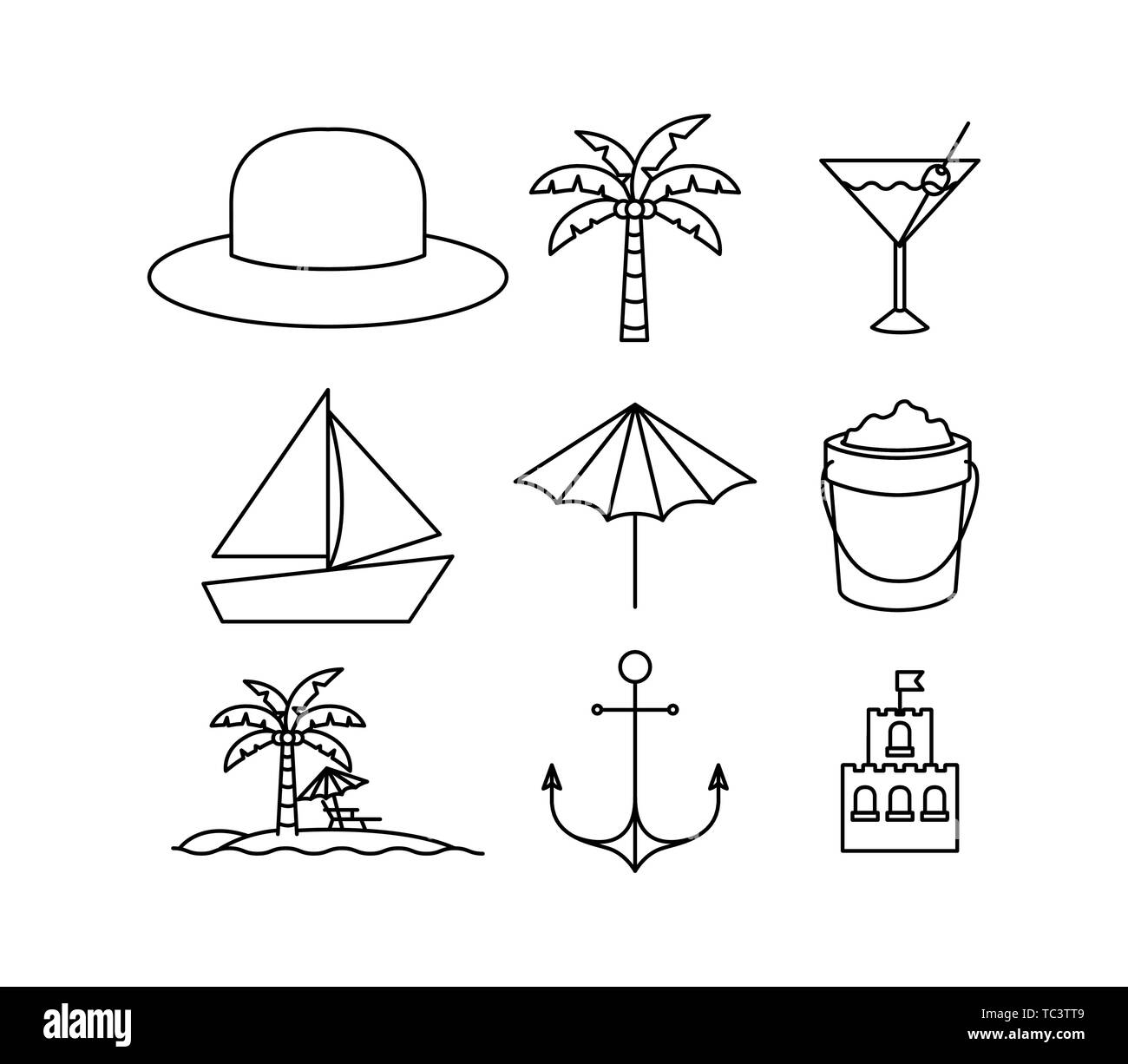 Sommer und Ferienhäuser Icon Set Design Vector Illustration Stock Vektor