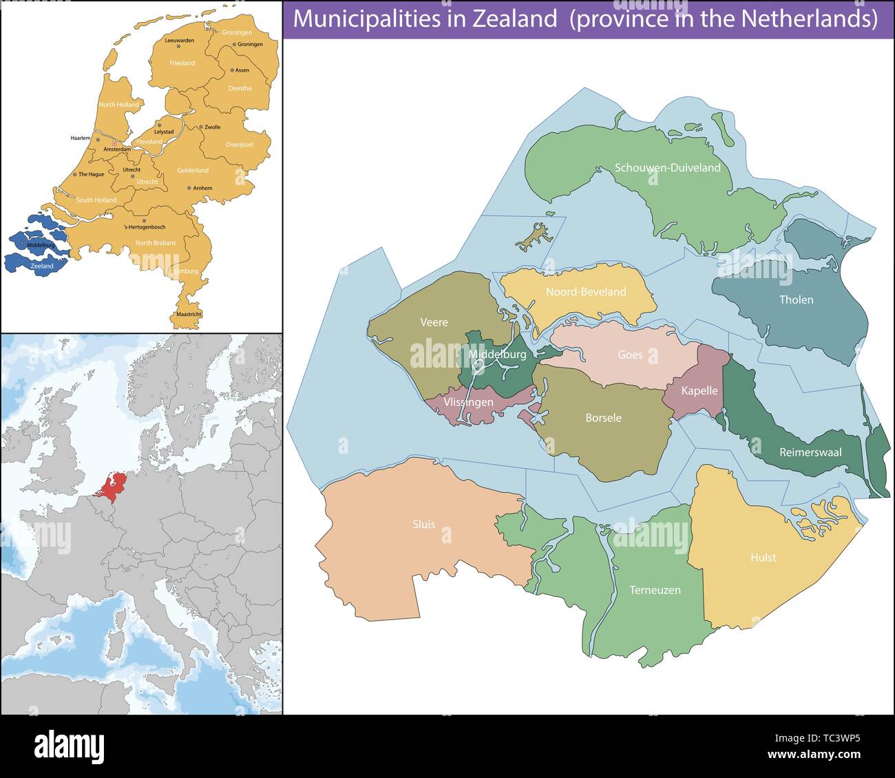 Provinz In Den Niederlanden 6 Buchstaben Zeeland netherlands europe map Stock-Vektorgrafiken kaufen - Alamy
