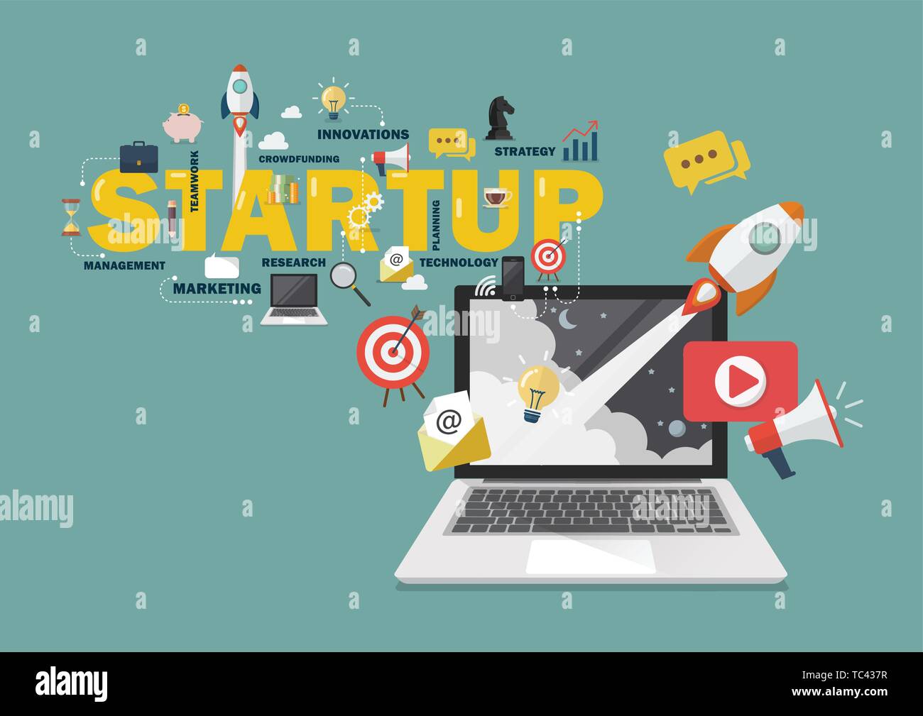 Digitales Marketing Startup Business Konzept. Vector Illustration Stock Vektor