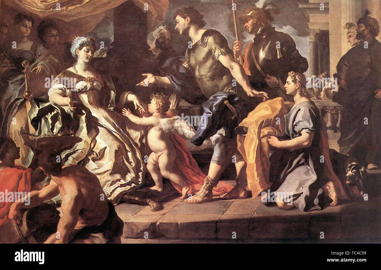 Francesco Solimena - Dido Receiveng Aeneas Cupid als Ascanius 1720 verkleidet Stockfoto