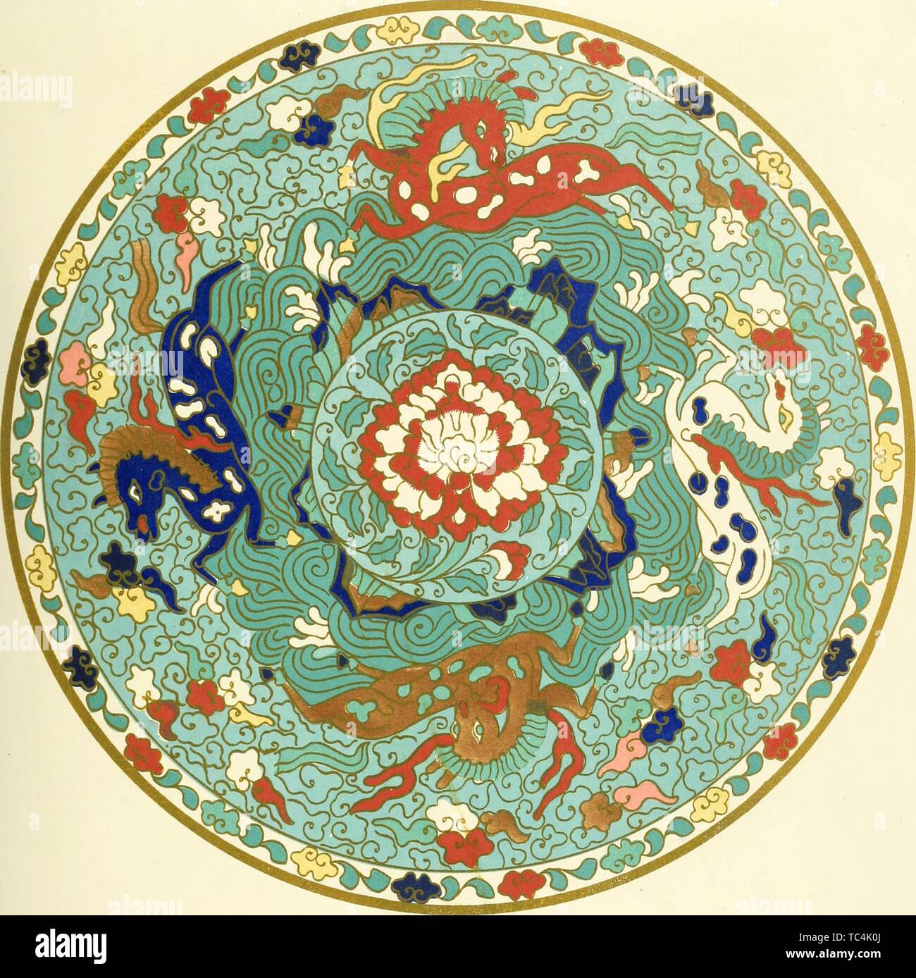 Gravur der chinesischen dekorative Kunst, aus dem Buch "Beispiele der chinesischen Ornament von Objekten im South Kensington Museum und anderen Sammlungen" von Jones Owen, 1867 ausgewählt. Mit freundlicher Genehmigung Internet Archive. () Stockfoto
