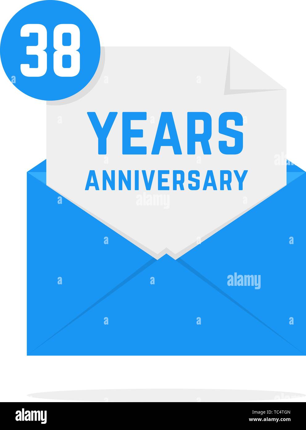 38 Jahre Jubiläum Symbol in Blau offenen Brief Stock Vektor