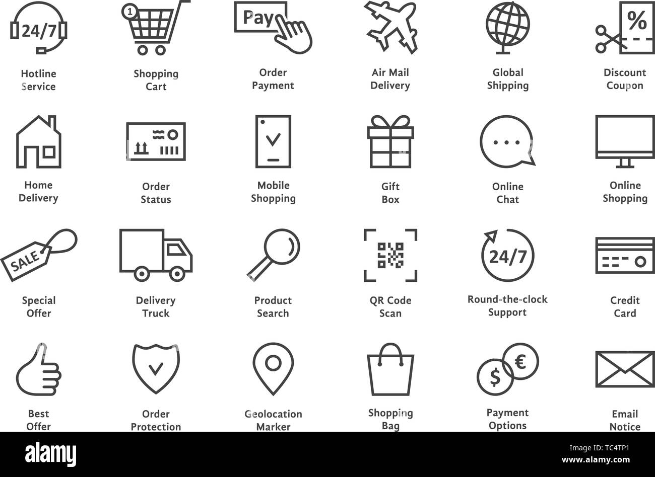 Einfache schwarze dünne Linie ecommerce Symbol Stock Vektor