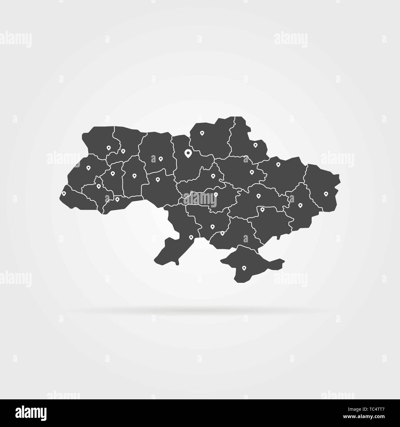 Schwarz einfache Ukraine Karte pin mit Schatten Stock Vektor