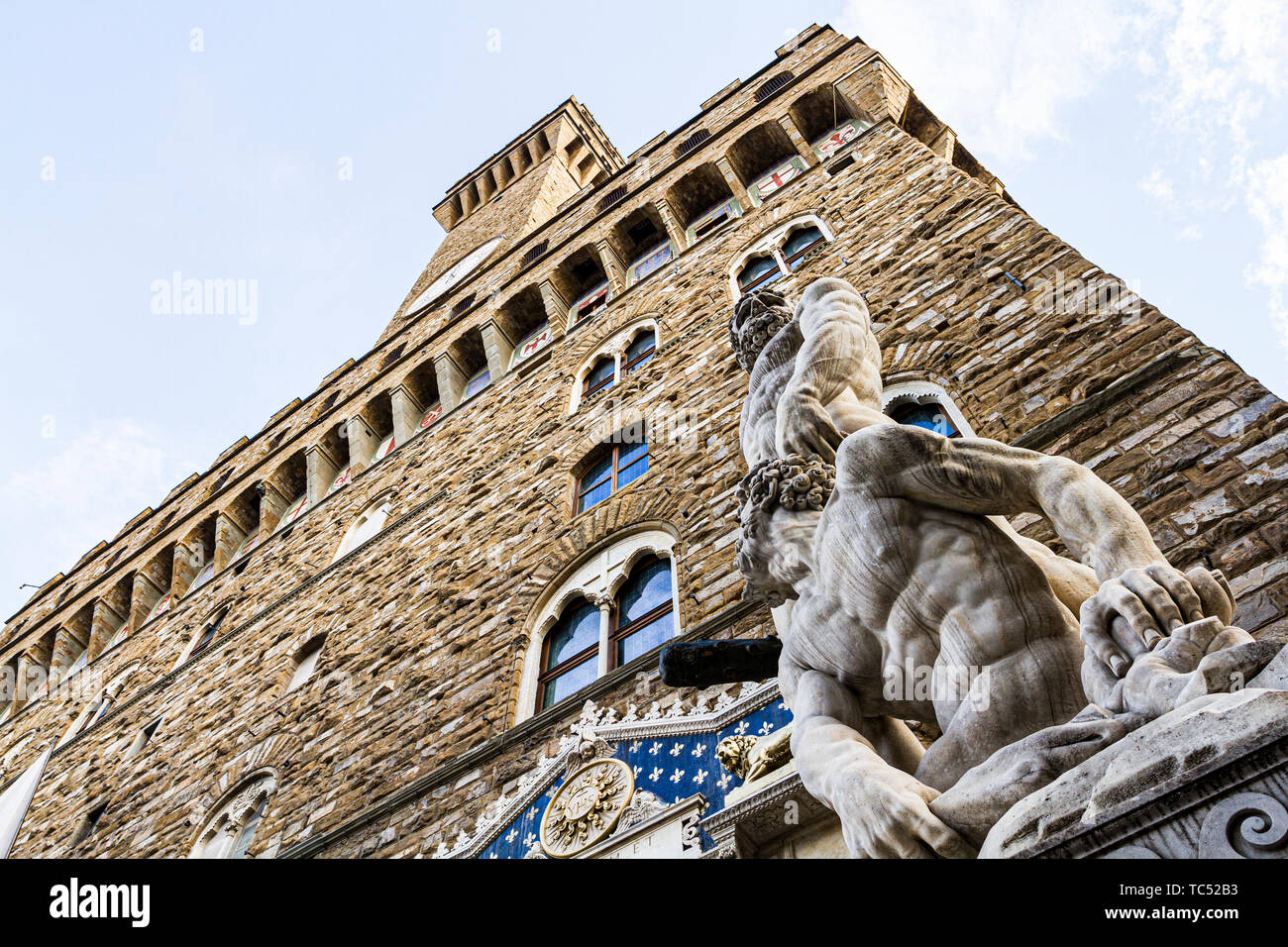 Statue Herkules und Cacus am Eingang des Palazzo Vecchio, Piazza della Signoria. Florenz, Stockfoto