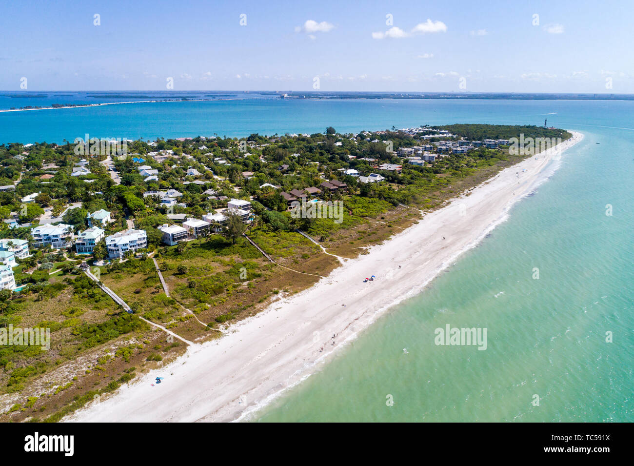 Sanibel Island Florida, Golf von Mexiko Strand, East Gulf Drive Häuser, Colony Beach Estates, Luftaufnahme von oben, Lighthouse Beach Park Point Ybel, San Carlo Stockfoto