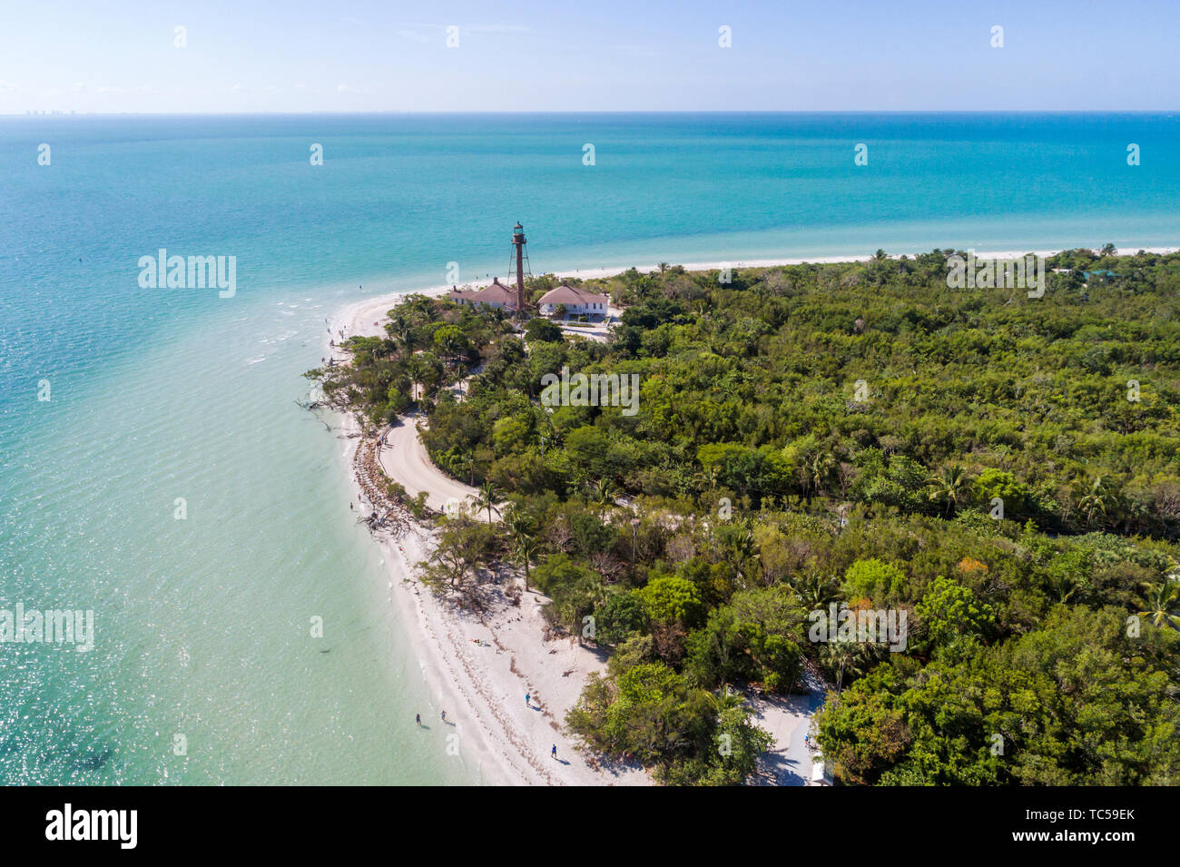 Florida Sanibel Island Golf von Mexiko, Lighthouse Beach Park Point Ybel San Carlos Bay, Luftaufnahme von oben, Stockfoto