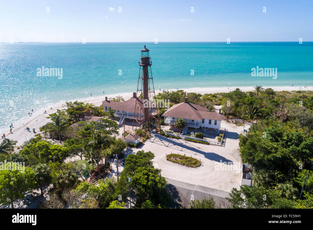 Sanibel Island Florida, Strand am Golf von Mexiko, Lighthouse Beach Park Point Ybel, San Carlos Bay, Luftaufnahme von oben, FL190514d29 Stockfoto