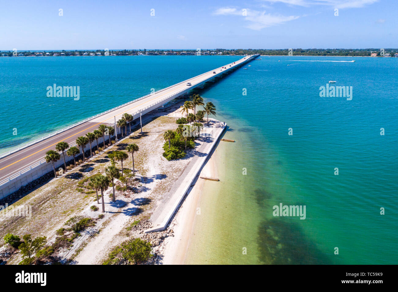Florida, Sanibel Island Causeway, San Carlos Bay, Causeway Islands Park, Luftaufnahme von oben, FL190514d32 Stockfoto