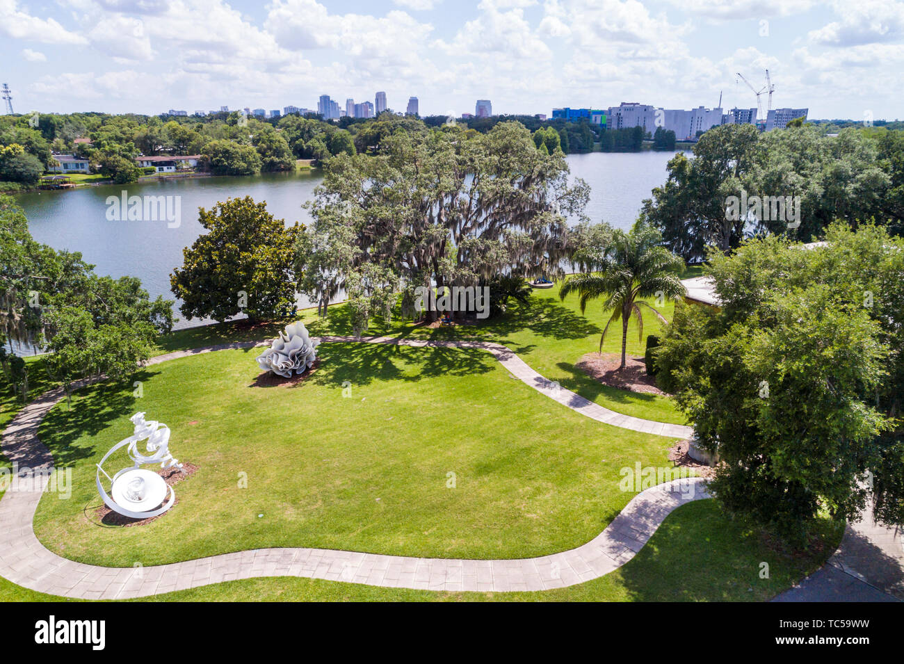 Orlando Florida, Lake Formosa, Downtown City Skyline, Mennello Museum of American Art Skulpturengarten, Luftaufnahme von oben, FL190514d43 Stockfoto