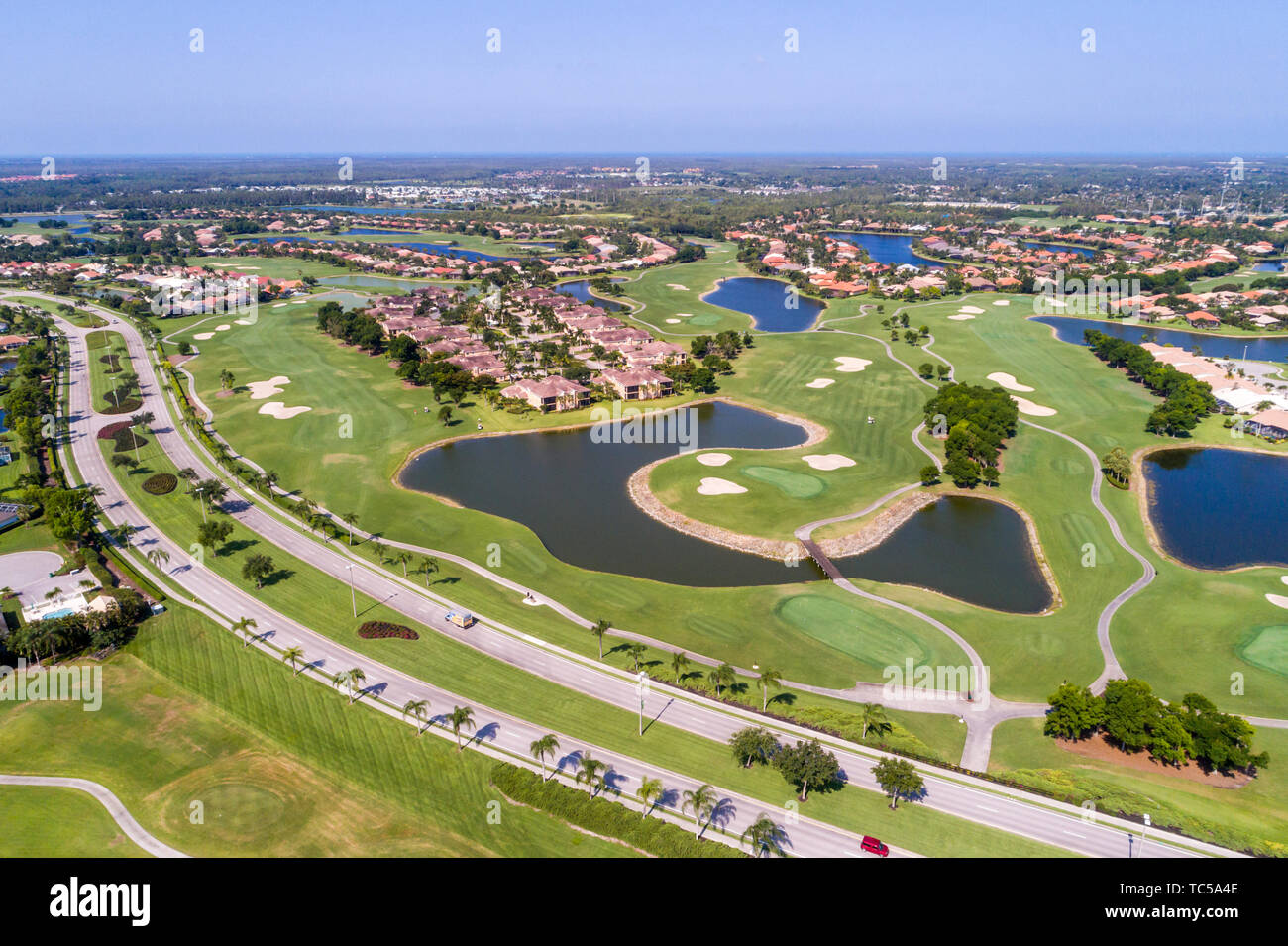 Naples, Florida, Lely Resort Boulevard, GreenLinks, Flamingo Island Club Golfplatz, Häuser, Luftaufnahme von oben, FL190514d59 Stockfoto