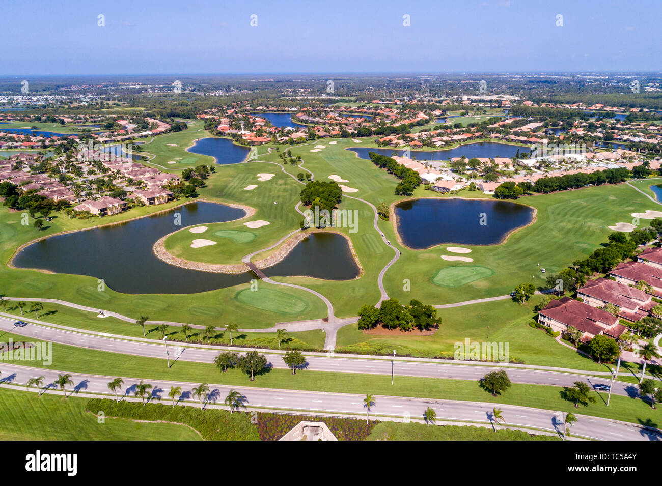 Naples, Florida, Lely Resort Boulevard, GreenLinks, Flamingo Island Club Golfplatz, Häuser, Vogelperspektive oben, Besucher reisen Stockfoto