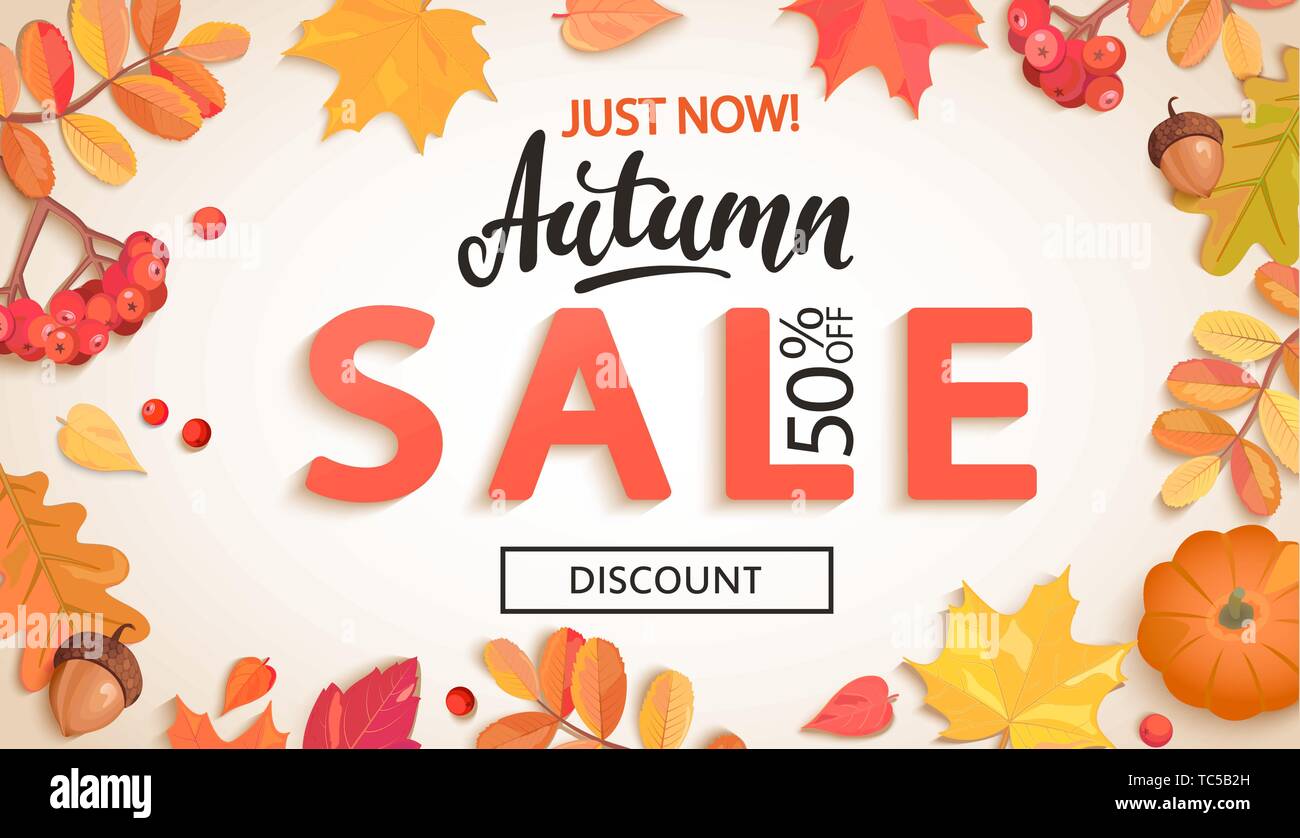 Herbst Sale, nur jetzt Banner mit Rabatt. Stock Vektor