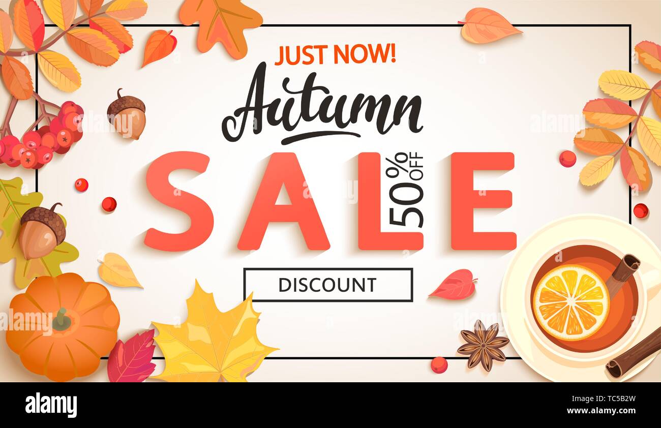 Herbst Sale promo gerade jetzt Banner mit Rabatt. Stock Vektor