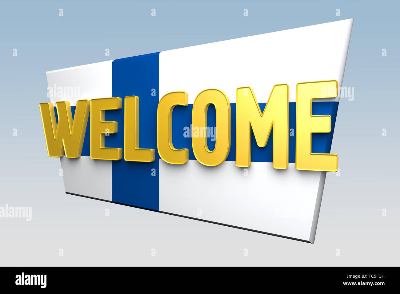 Willkommen Zeichen ist Farbe der Flagge Finnland gemalt. 3D-Rendering Stockfoto