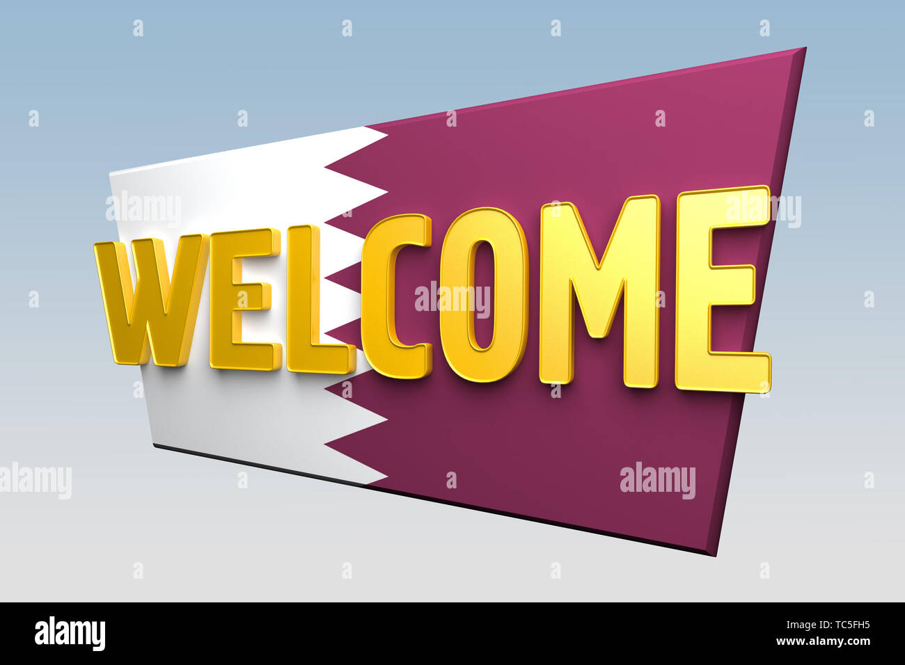 Willkommen Zeichen ist Farbe der Flagge Katar gemalt. 3D-Rendering Stockfoto