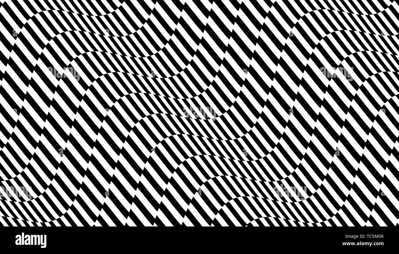 Schwarz-weiß Design. Muster mit optischen Täuschung. Abstrakten geometrischen 3D-Hintergrund. Vector Illustration. Stock Vektor