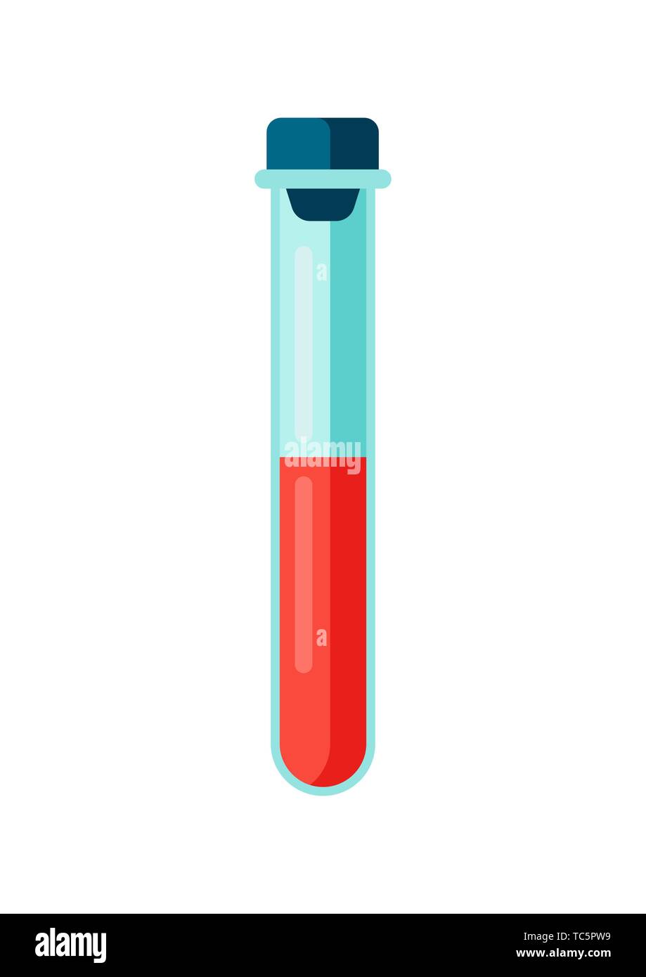 Reagenzglas mit Blut Symbol im flachen Stil. Stock Vektor