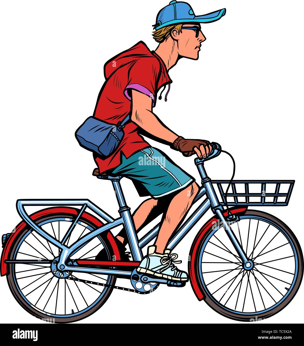 Teenager Kerl auf einem Fahrrad. Pop Art retro Vektor illustration Vintage kitsch Stock Vektor