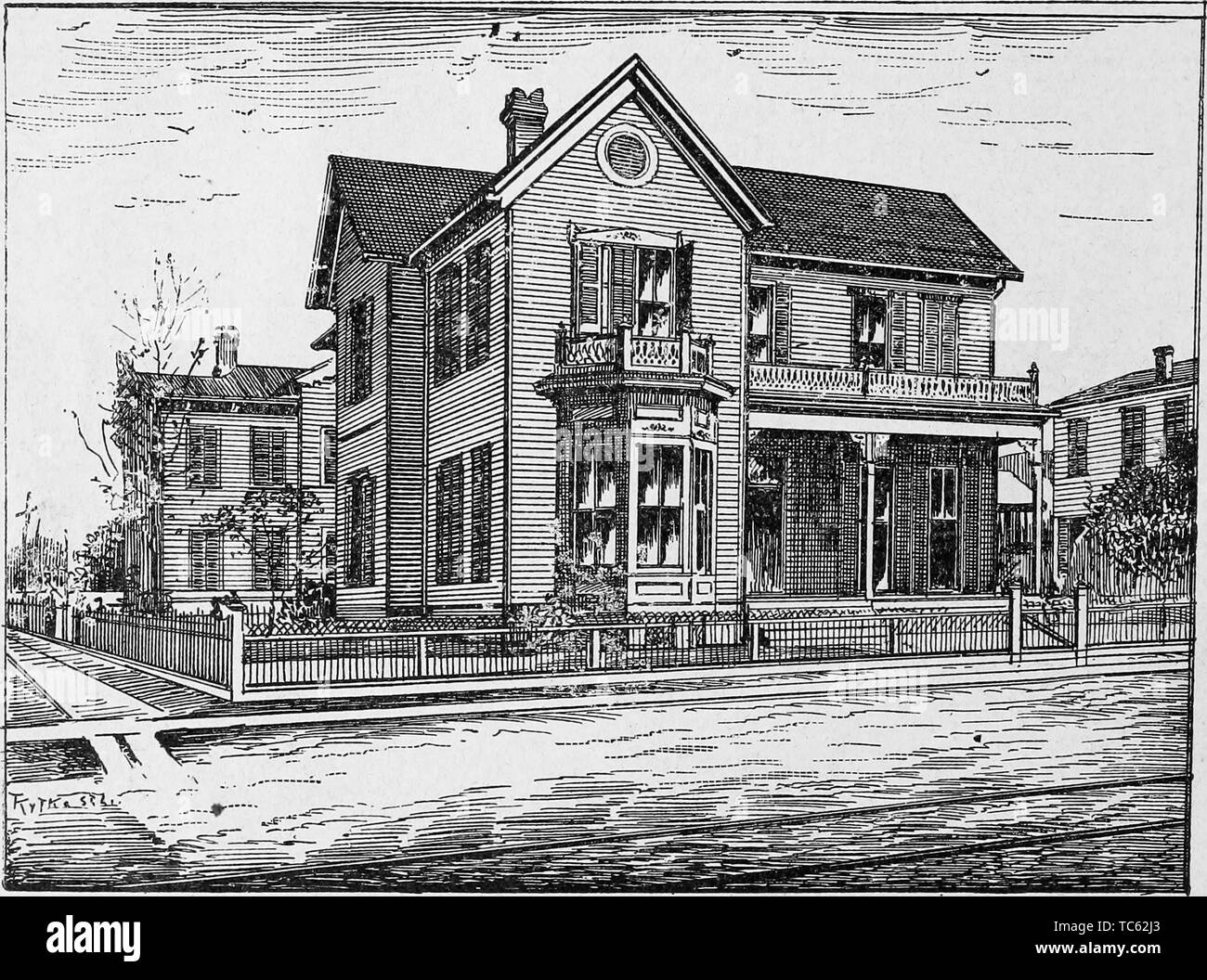 Gravur des Wohnsitzes von H H Dooley, real estate agent, Houston, Texas, aus dem Buch "Der Stadt Houston' von Andrew Morrison, 1890. Mit freundlicher Genehmigung Internet Archive. () Stockfoto