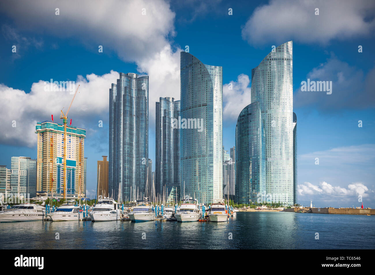 Busan City Skyline und Wolkenkratzer in den Haeundae Bezirk., Südkorea. Stockfoto