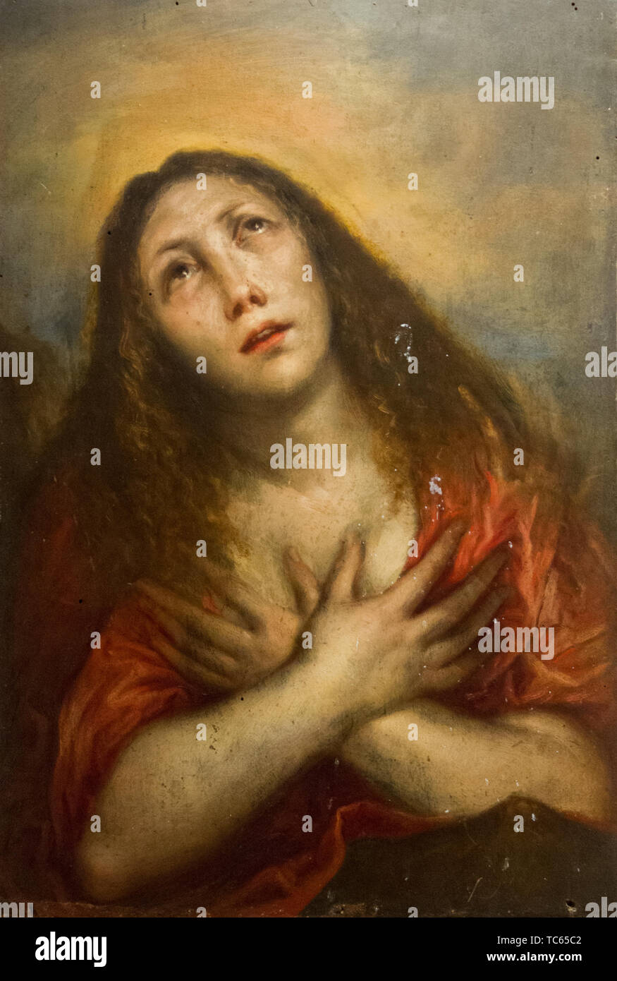 Das Gemälde 'Maddalena penitente" - der pönitent Maria Magdalena - von Francesco Kairo (1607-1665). Derzeit im Castello Visconteo. Stockfoto