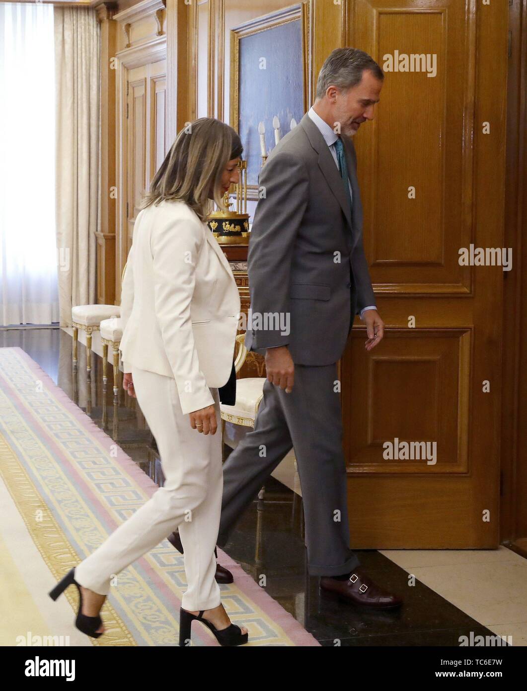 Madrid, Spanien. 05 Juni, 2019. Spanischen König Felipe VI. bei der Audienz für Politiker Yolanda Diaz Perez bei Gelegenheit zum nächsten Spanien Präsident bei ZarzuelaPalace in Madrid am Mittwoch, 5. Juni 2019 Credit: CORDON PRESSE/Alamy leben Nachrichten Stockfoto