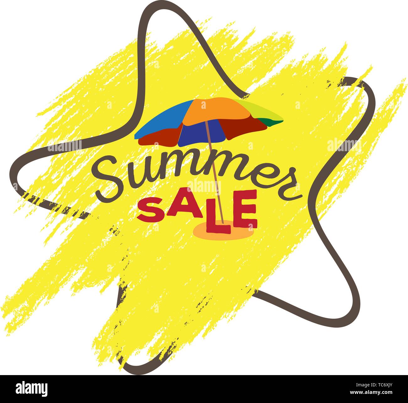 Sternförmige Rahmen mit einem Regenschirm. Summer Sale label-Vektor Stock Vektor