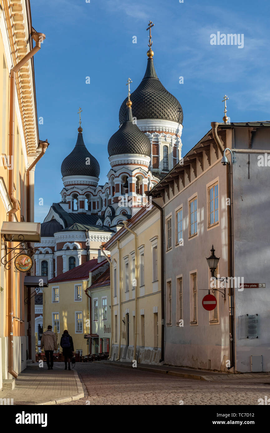 Abends Sonnenlicht auf die Kuppeln des Hl. Alexander Nevsky Kathedrale Tallinn, Estland Stockfoto