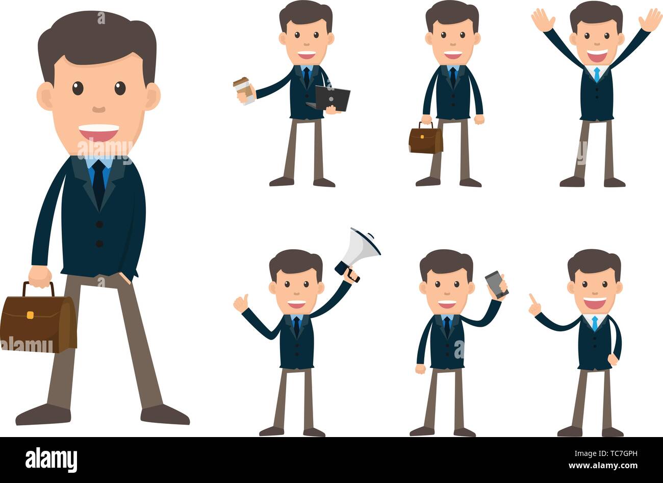 Sammlung der Geschäftsmann mit verschiedenen Gesten Charakter vektor design Illustration. Stock Vektor