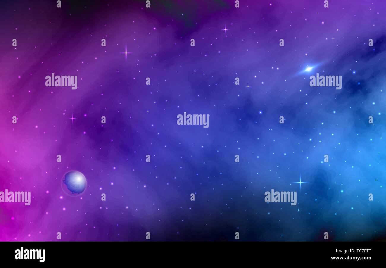 Raum Hintergrund. Leuchtende Sterne und Stardust. Milchstraße, Planet, bunte Galaxie mit Nebel. Abstrakte futuristischen Kulisse. Realistische Vektor Stock Vektor