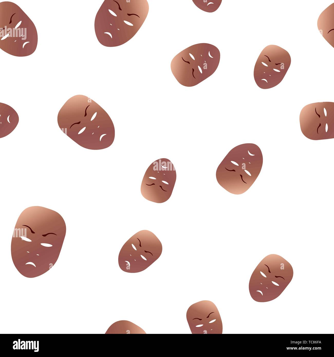 Nahtlose Muster des theatralischen Maske mit Zorn Emotion. Vector Illustration. Bronze Maske mit Farbverlauf auf weißem Hintergrund. Stock Vektor