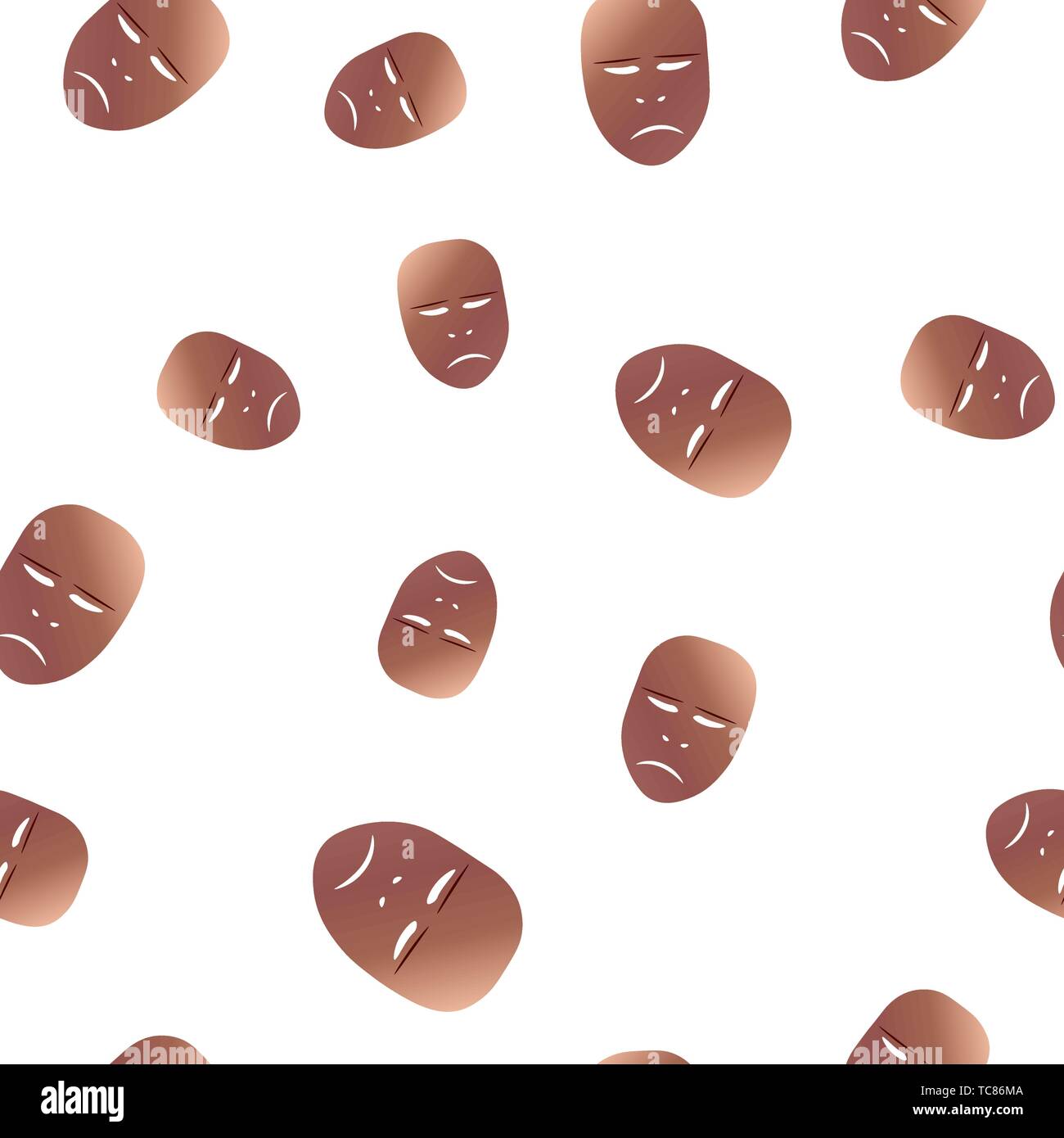 Nahtlose Muster des theatralischen Maske mit schmerzhaften Emotionen. Vector Illustration. Bronze Maske mit Farbverlauf auf weißem Hintergrund. Stock Vektor