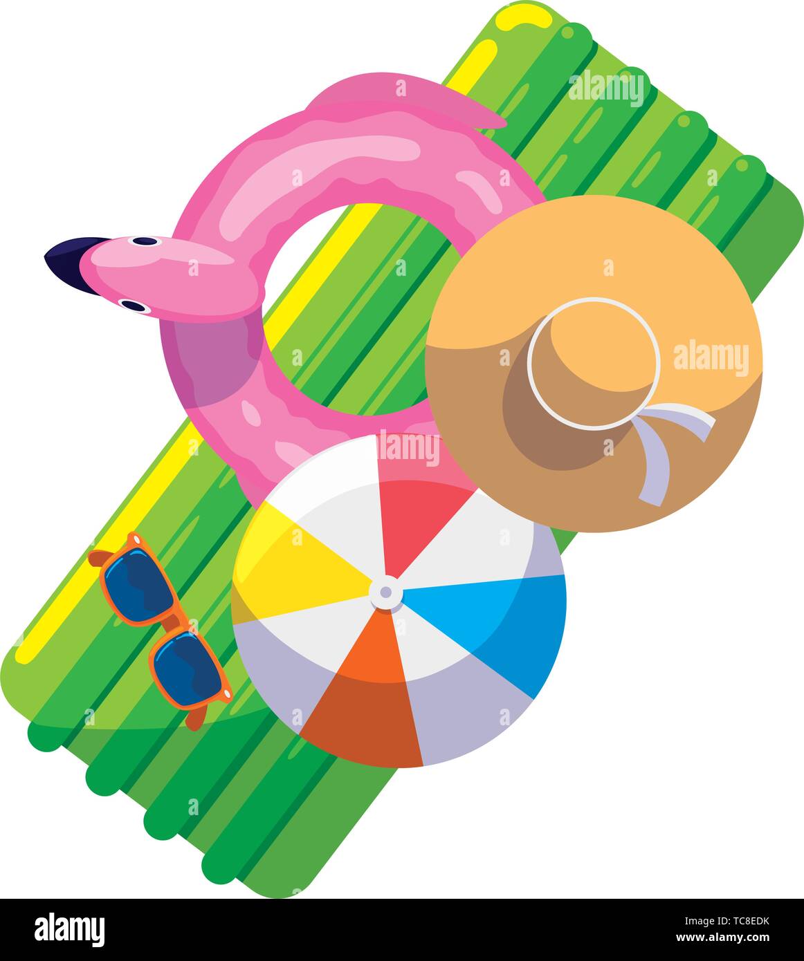 Sommer float Pad mit Ballon und Hut Vector Illustration Design Stock Vektor