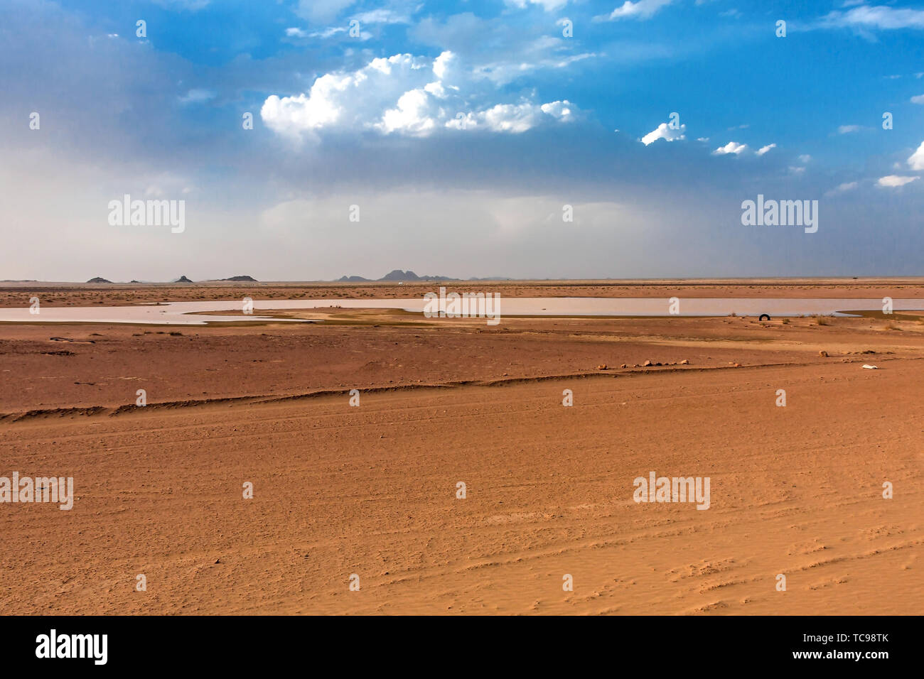Eine Wüstenlandschaft mit einem temporären Teich nach Regenfällen Stockfoto