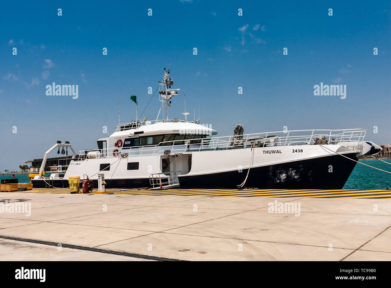 Die Erforschung Schiff des König Abdullah Universität für Wissenschaft und Technologie vertäut an der Pier. Thuwal, Saudi-Arabien Stockfoto